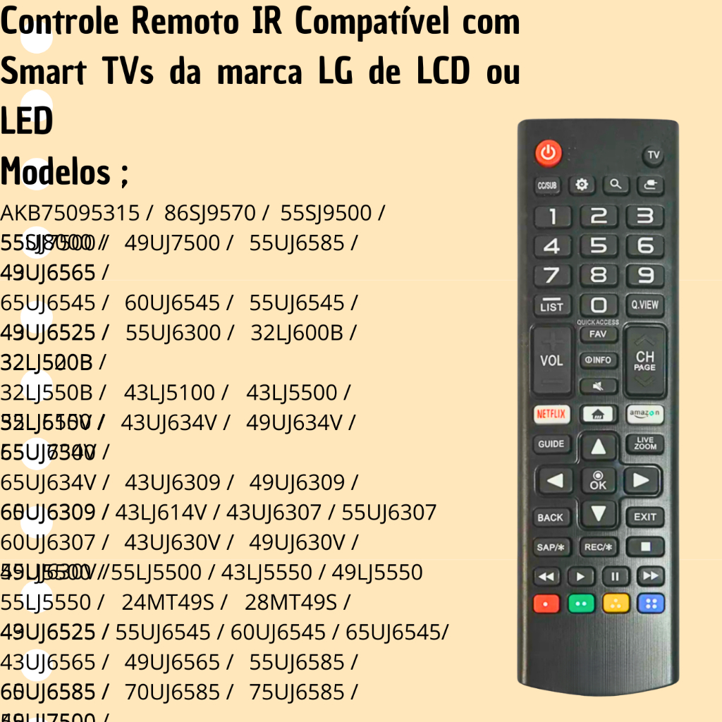 Controle Universal para TV LG Compatível com Modelos LCD, LED e Plasma