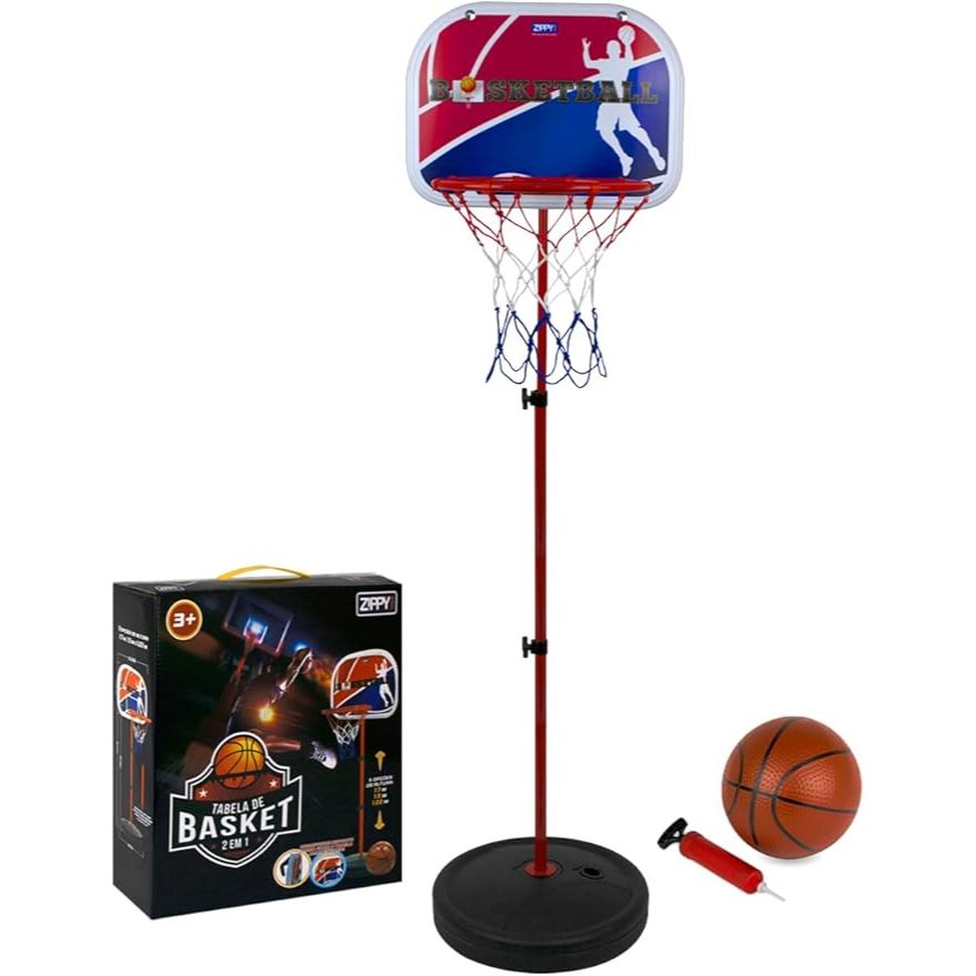 🏀 Tabela de Basquete Infantil Zippy Toys – Altura Ajustável 1,22m | 1,5m | 1,7m