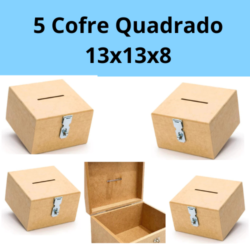 5 Caixa Cofre QUADRADO Caixa Urna Sugestões Com Fecho Para Cadeado MDF CRU Cofrinho QUADRADO