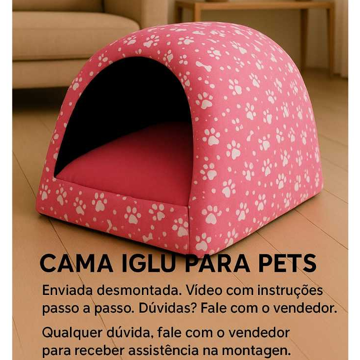 Cama pra Cachorro e Gato pet casinha toca iglu no tecido tricoline  P a G