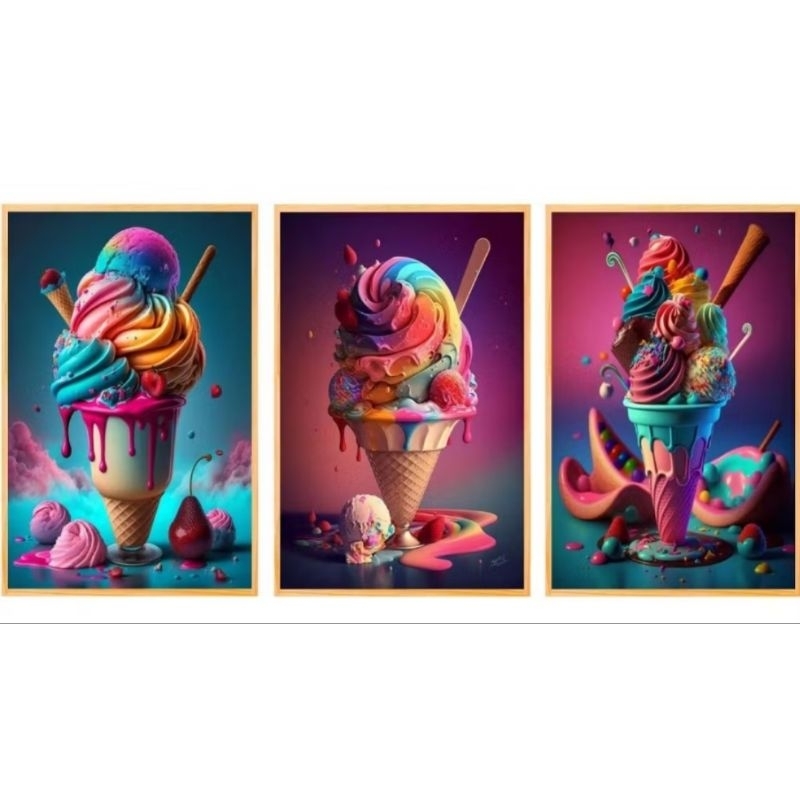 Quadro Decorativo 60×40 sorveteira 3 peças