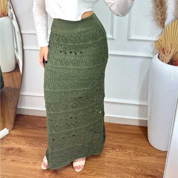 Saia Longa Tricot Rendada Ponto Crochê Texurizada Moda Verão Praia Piscina Forrada Tricoliny Modas em Oferta na Shopee