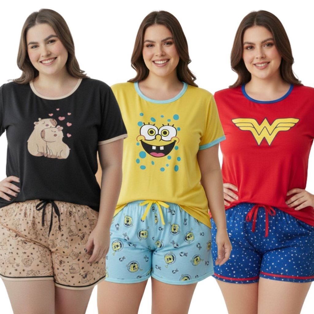 Baby Doll Plus Size Meia Manga / Baby Doll Feminino / Roupa de Dormir em Oferta na Shopee