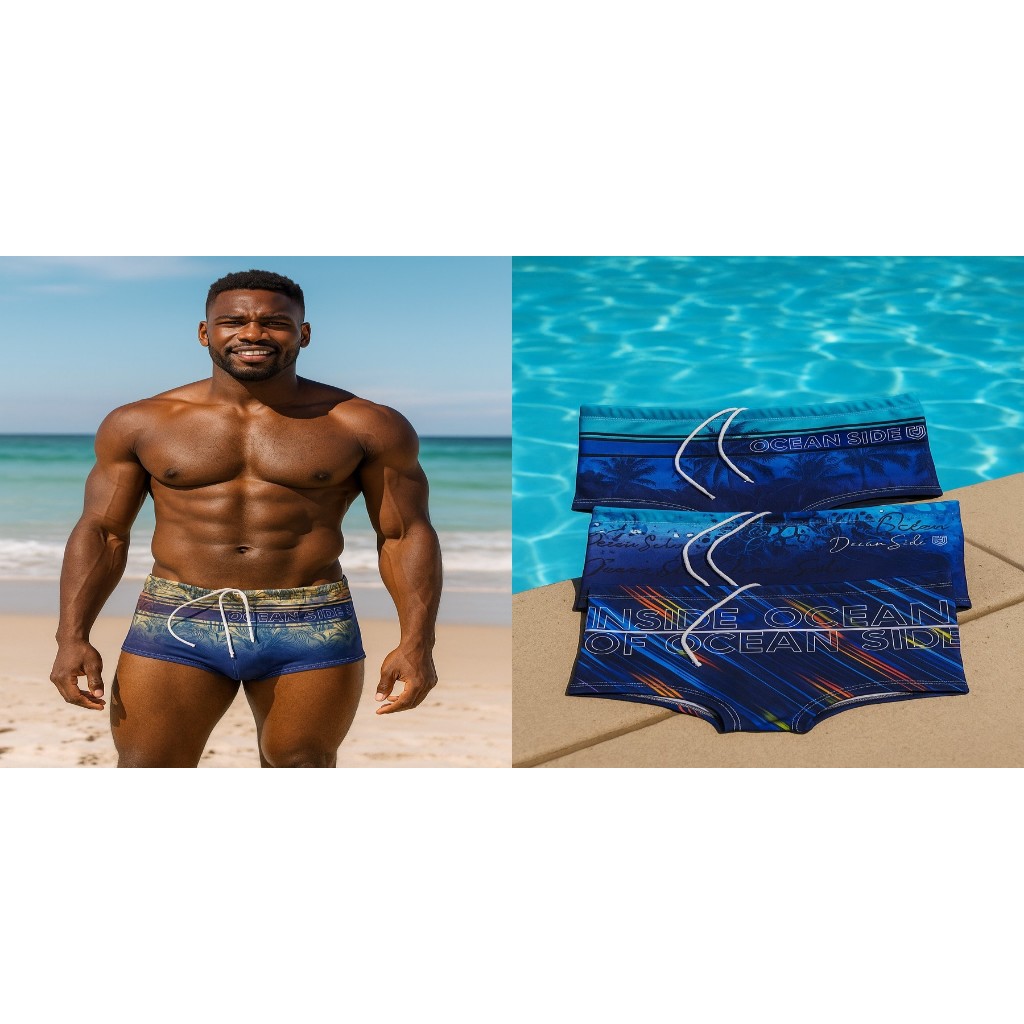 Sunga Boxer Masculina Estampada Praia Piscina com Forro e Cordão Ajustável