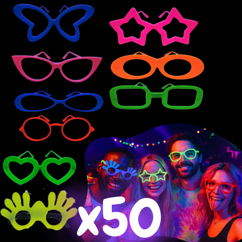 Kit 50un Óculos Neon 10/20/30/40/50un Balada Aniversário Festa Casamento Diversão Colorido UAU FESTAS