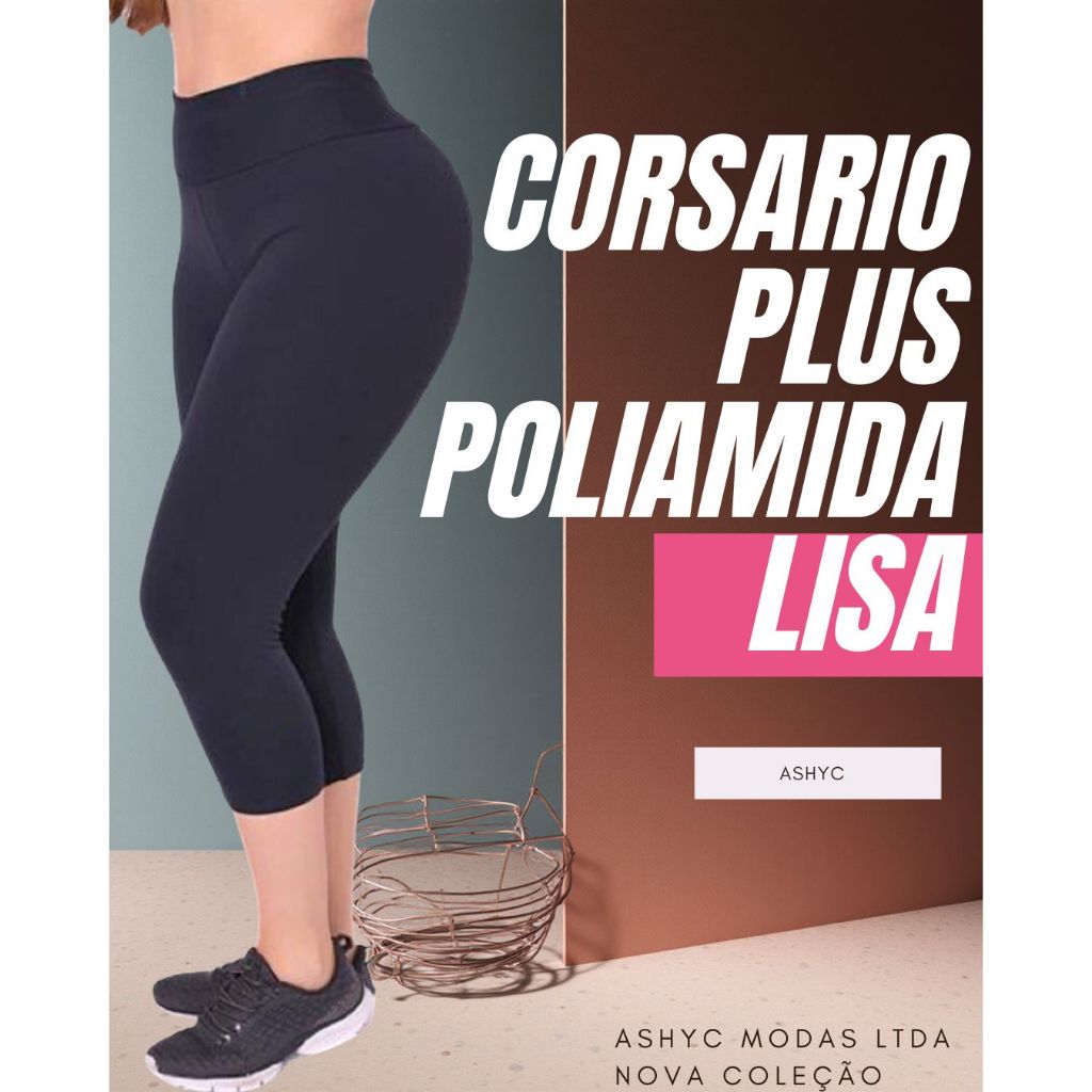 Calça Corsário Plus Size Poliamida Lisa Cero Transparência Cos Alto