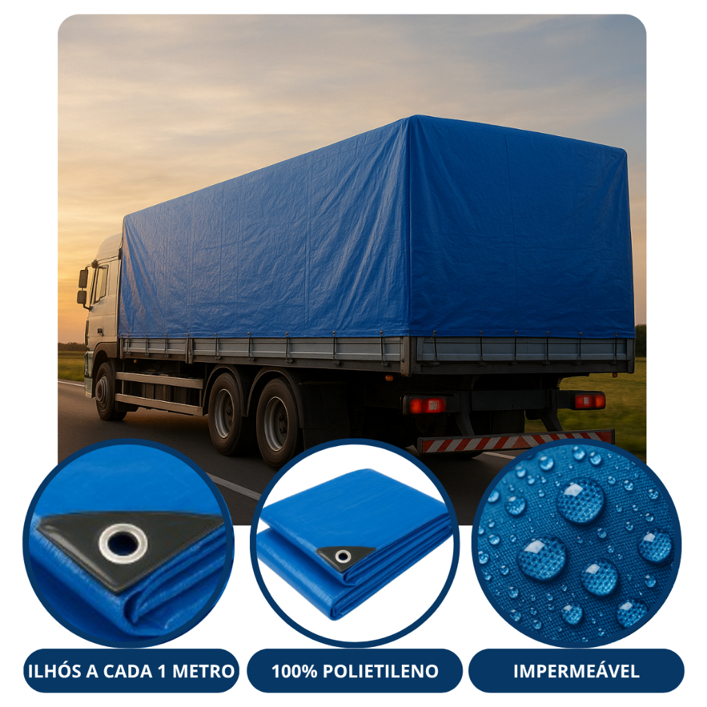 Lona Encerada Carreteiro 4x3 Toldo Azul Cobertura Impermeável Para Caminhão Piscina 100 micras