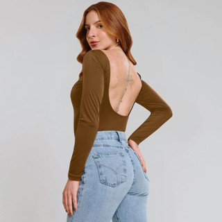 Blusa Feminina Manga Longa Costa Nua com Decote nas Costas – Não é Cropped