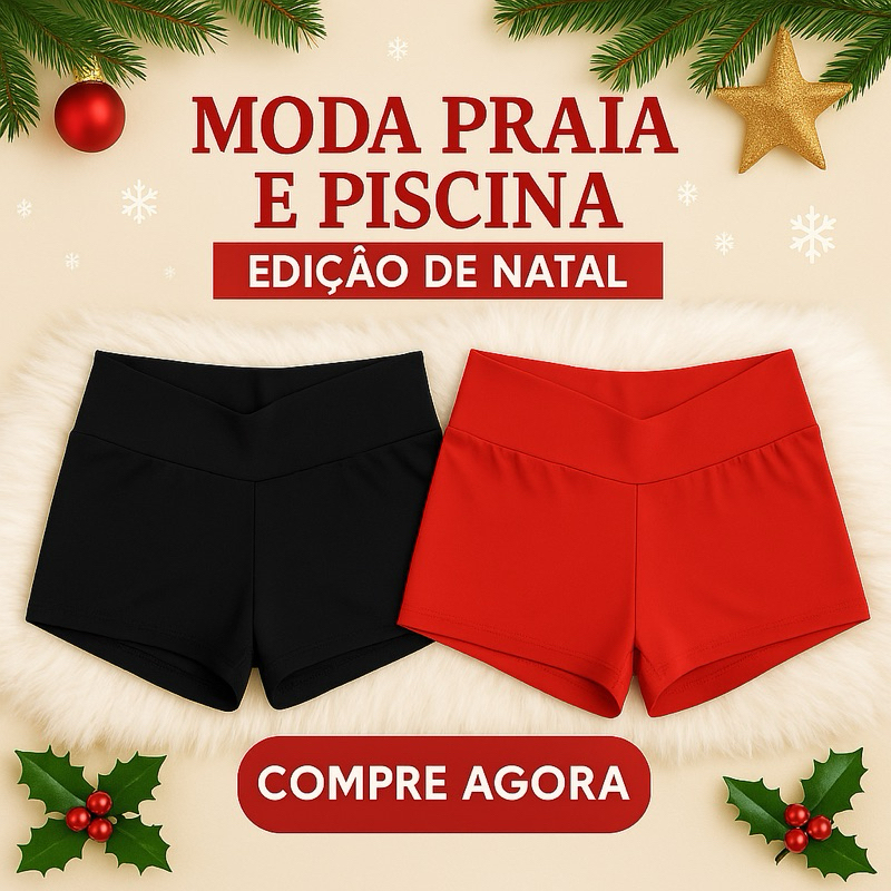 Short Feminino Verão Natalino | Praia, Piscina e Festas de Fim de Ano em Oferta na Shopee