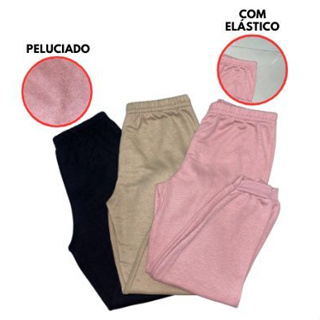 Kit 3 calças feminino infantil juvenil moletom leve jogger peluciado inverno casual social frio em Oferta na Shopee