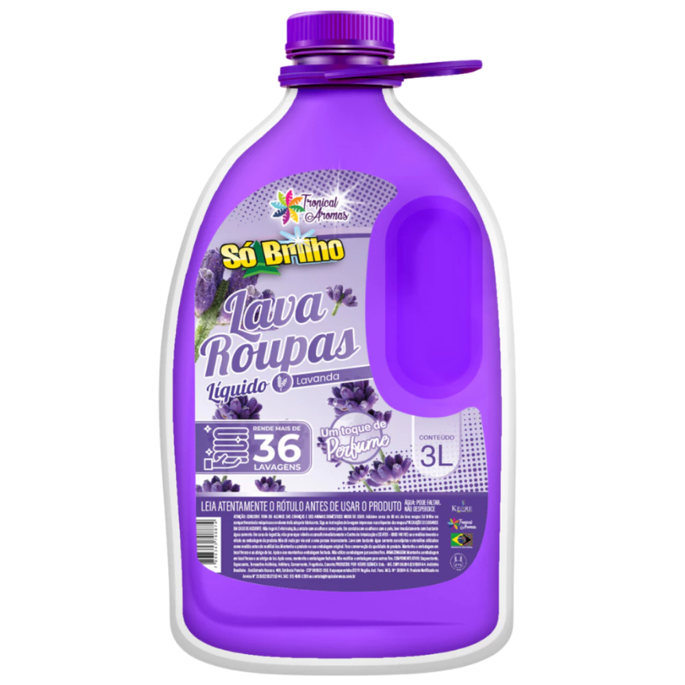Sabão Lava Roupas Líquido Só Brilho Lavanda 3L Rende + 36 Lavagens Tropical Aromas