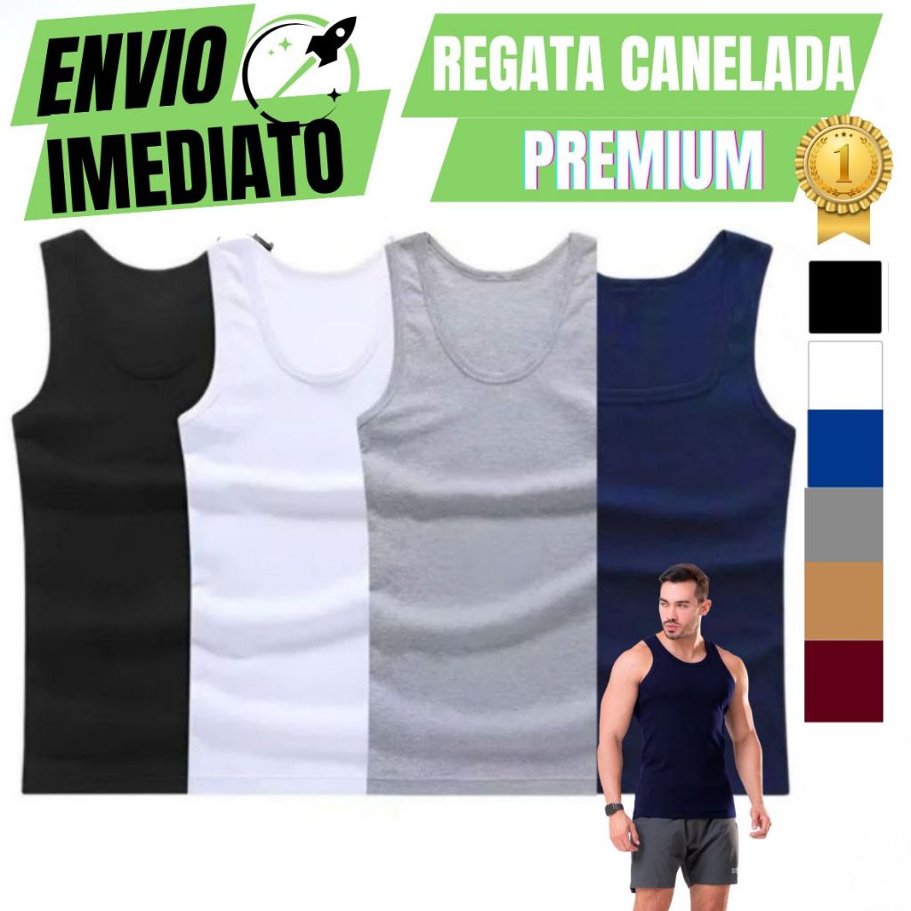 Regata Masculina Americano Canelada Lisa Camiseta Básica Casual Treino Algodão Elastano