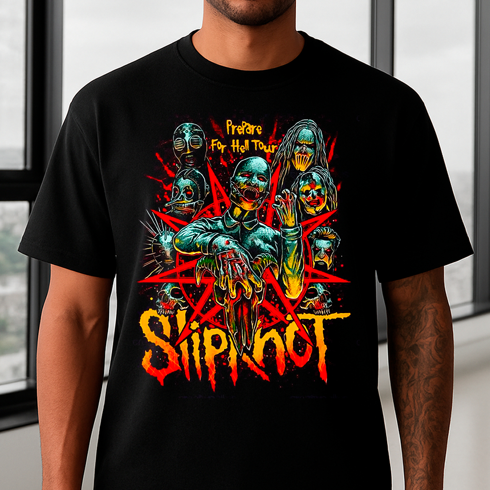 Camisa Camiseta Basica Banda de rock slipknot prepare for hell tour gotica vintage em algodao Unissex retro
