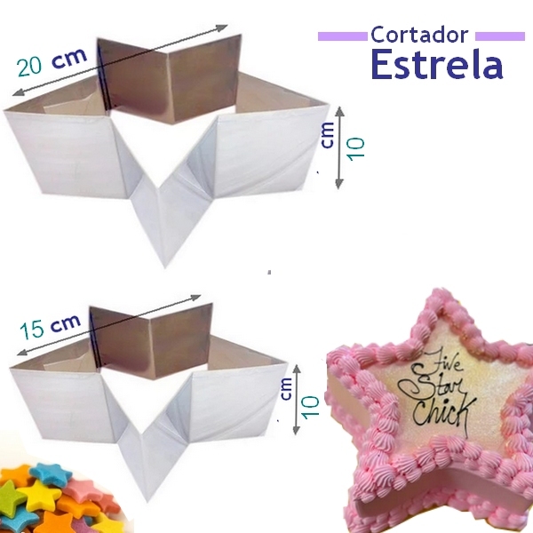 Aro Cortador de Inox- Estrela 5 Pontas  20 x 10 + 15 x 10 p/ Bolos , Doces e Massas em Oferta na Shopee