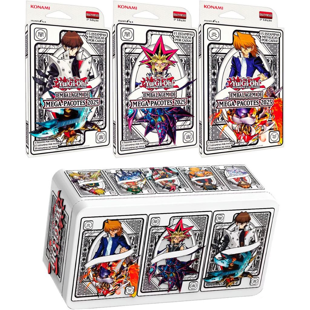 Yugioh Kit 3 Mega Pack E Lata 2025 Yugi Joey Kaiba Booster Cartas Português Konami