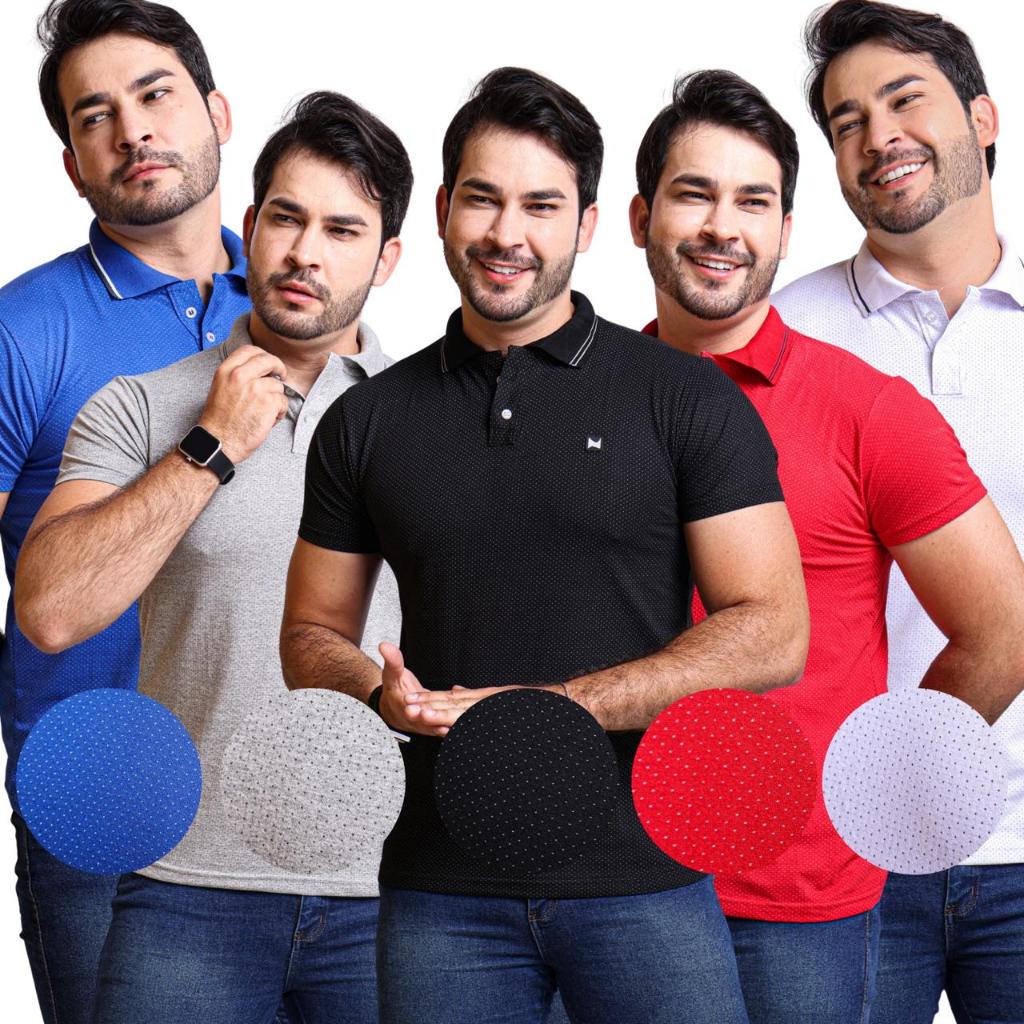 Camisa Casual Polo Com Dois Botões Texturizada Em Poá Moda Masculina Premiu Esportiva