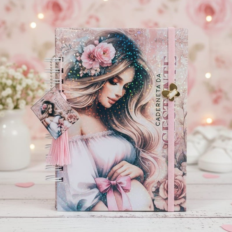 Caderneta da Gestante + Diário da Gestante Capa Dura Holográfica A5 Personalizada Maternidade Bebê Tassel Chaveiro em Oferta na Shopee