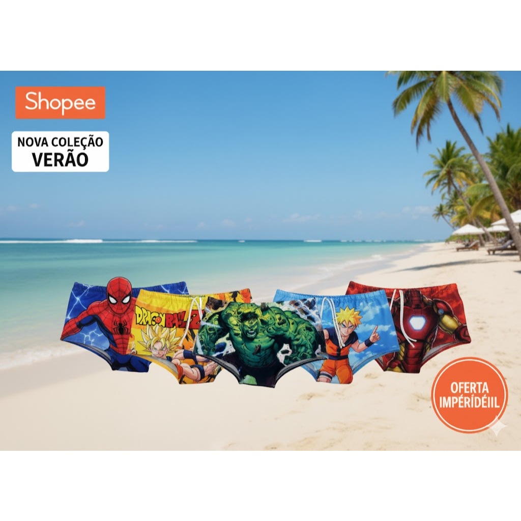 Sunga Infantil Personagens Diversos Moda Praia e Piscina em Oferta na Shopee