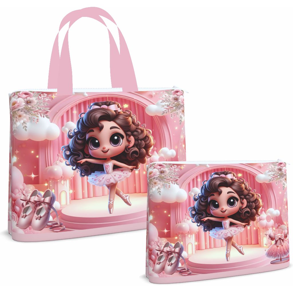 Bolsa Sacola Pasta Ecobag + Necessaire_ Ballet_ Bailarina_ Escola