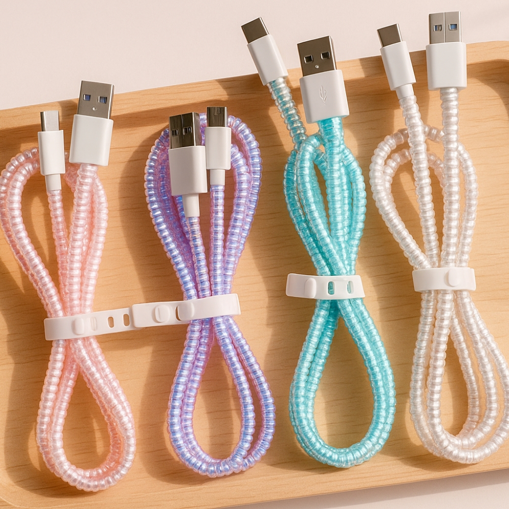Protetor de Cabo de Carregador 140cm (1,4M) Espiral Perolado Proteção Organizador Caracol Colorido Brilho em Oferta na Shopee