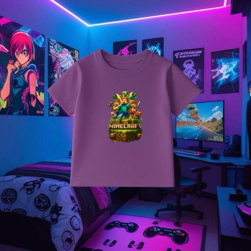 Camiseta Infantil Estampa Minecraft 100% Algodão Gola Redonda Jogo Videogame