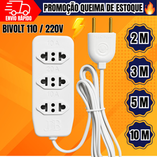 Extensão Elétrica 3 Tomadas Tripolares Cabo Prolongador Bivolt 10A 1 / 2 / 3 / 5 e 10 Metros em Oferta na Shopee