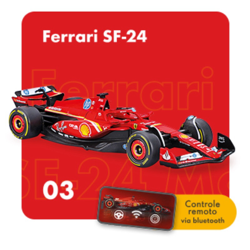 Miniatura Burago Posto Shell - Ferrari SF-24 Controle Remoto via Bluetooth - Escala 1/41