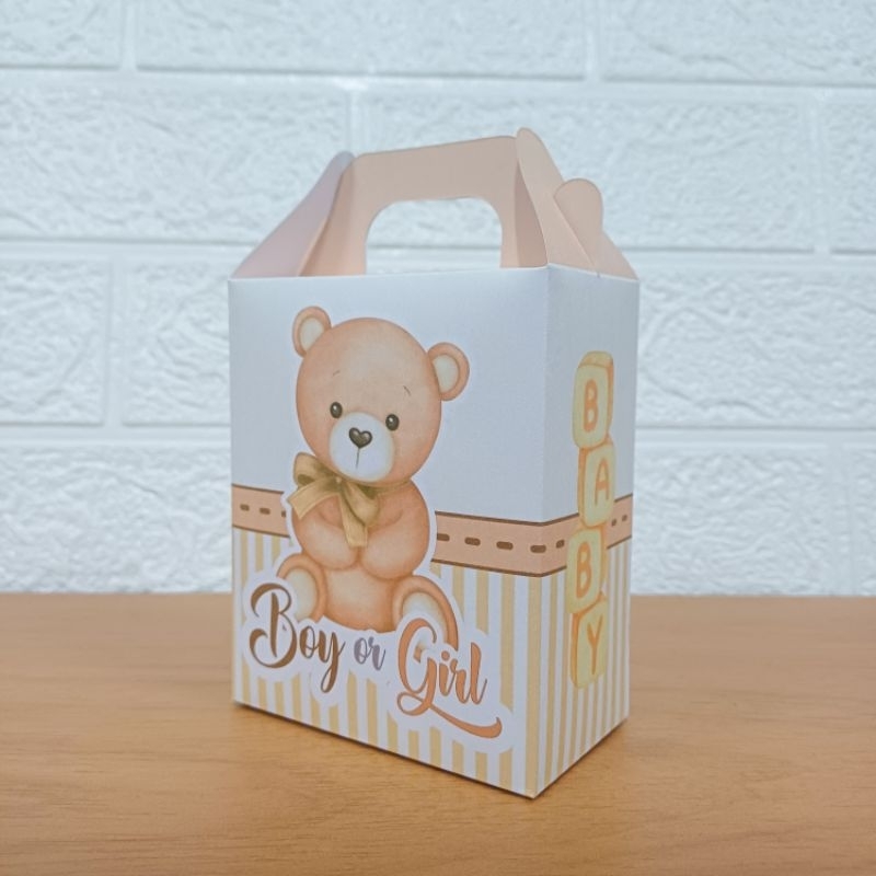 Caixa Maletinha Ursinho Neutro BOY OR GIRL (PEGUE E MONTE) MENINO OU MENINA marrom - CHÁ REVELAÇÃO URSINHOS NEUTRO