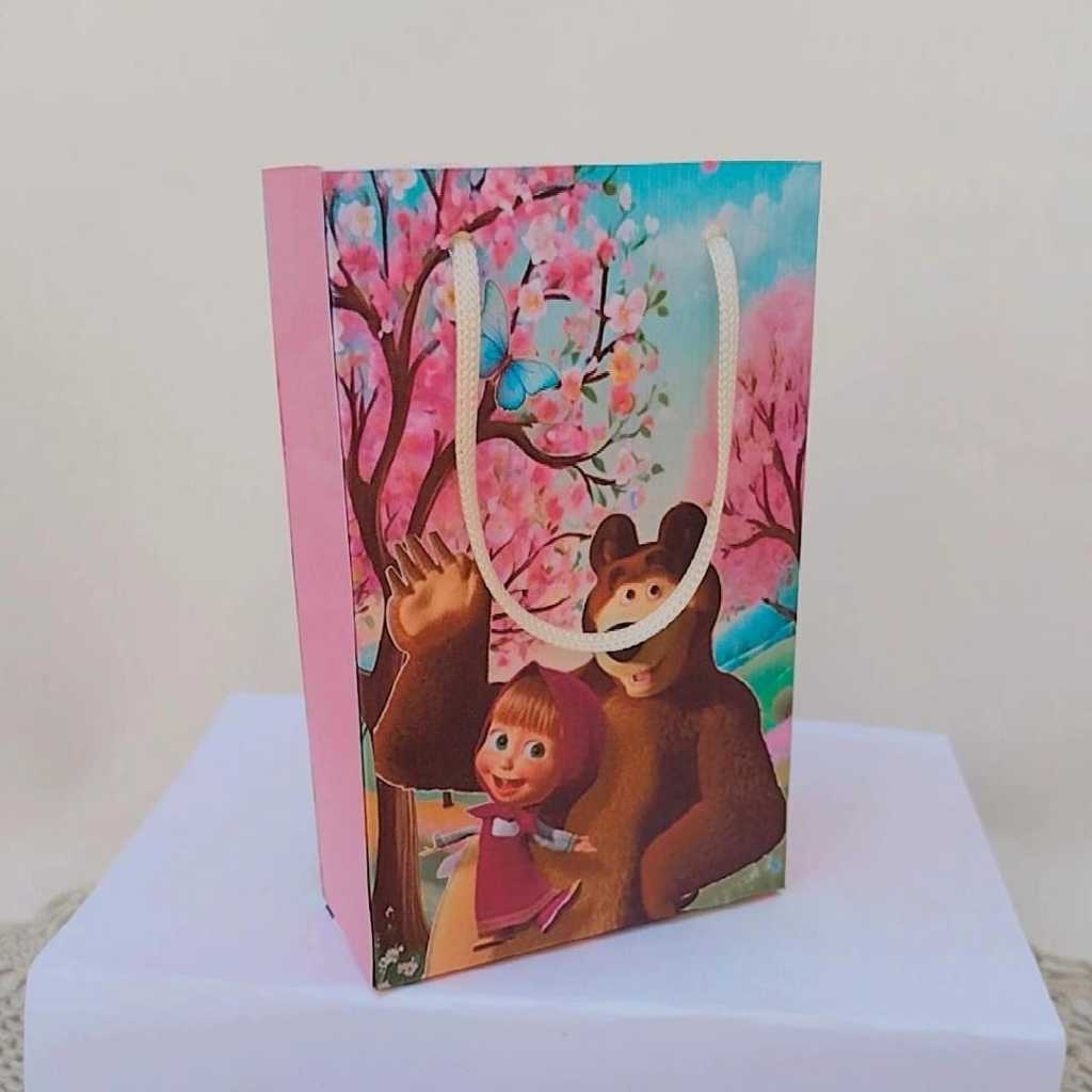 Kit Sacolinha Surpresa Festa Infantil Personalizado Princesa MASCHA E O URSO Lembrancinhas PEGUE E MONTE