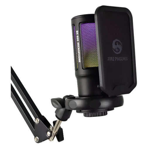 Microfone Condensador Gamer Live Led Rgb Braço Articulado Fire Phoenix