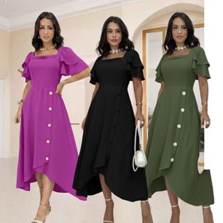 Vestido Social Longuete Botoes Laterais Manga Bufante Renda Luxo Para Eventos Diurno em Oferta na Shopee