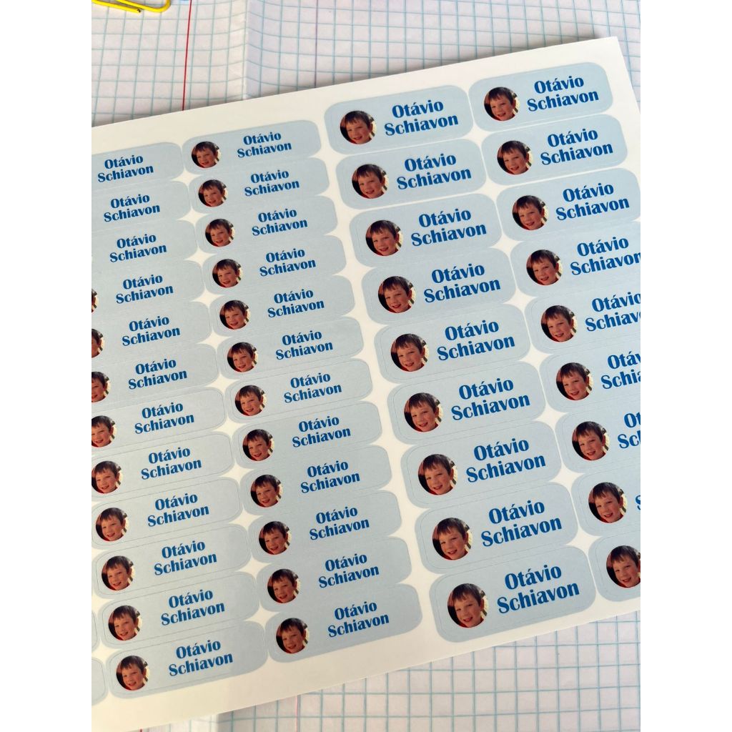 Etiqueta Escolar Personalizada com Foto | Adesivo em Vinil à Prova d’Água | Nome e Imagem da Criança | Materiais Escolar