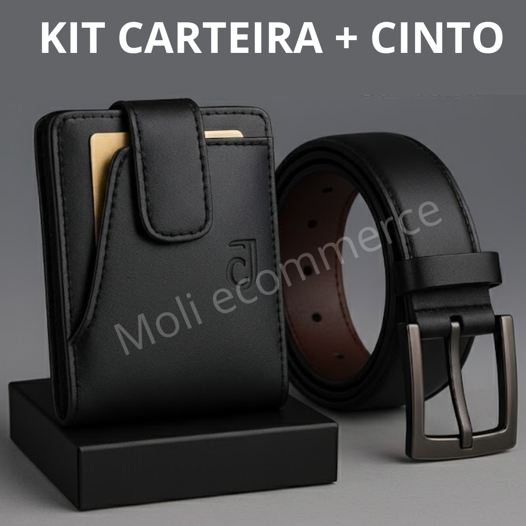 Kit Carteira Masculina Couro Original + Cinto Masculino 2 em 1 Dupla Face Kit Carteira Masculina Couro Original + Cinto Masculino 2 em 1 Dupla Face