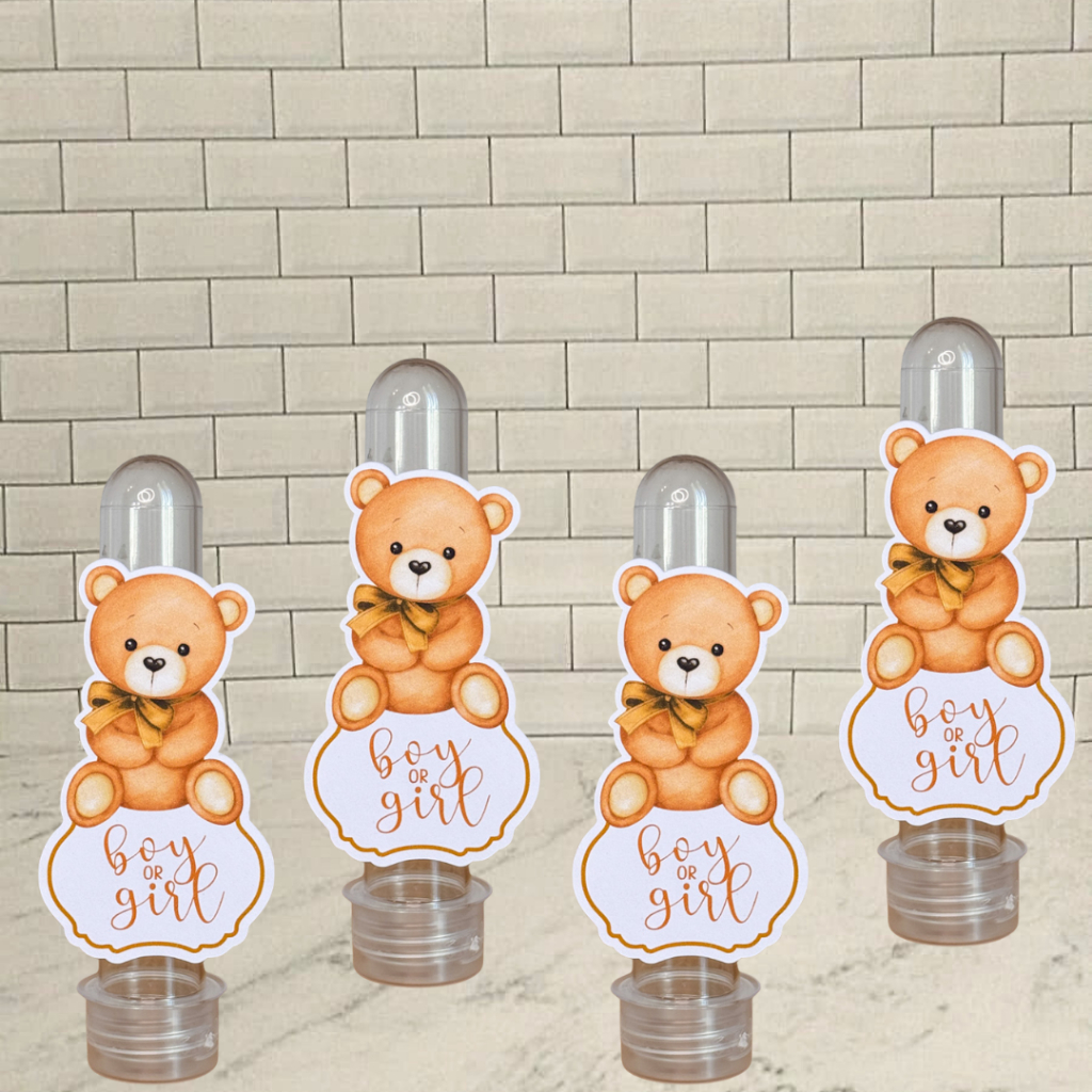 ENVIO RÁPIDO 40 Apliques Chá Revelação Ursinho bebê tubetes kit festa lembrancinhas aniversário minos festa infantil