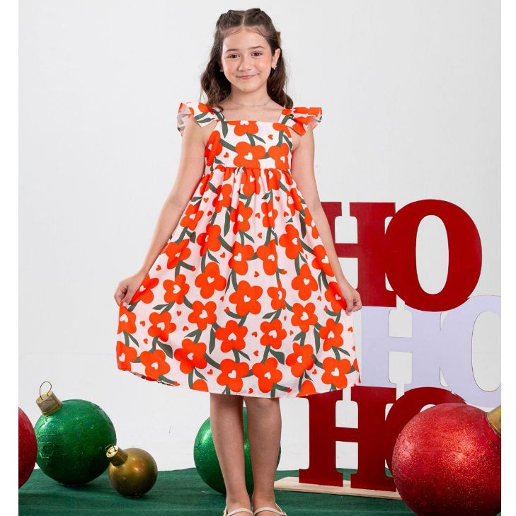 Vestido Infantil Menina 4 a 12 Anos Estampado e Liso Moda Kids Confortável Casual Festa Roupas Femininas  Festa natal