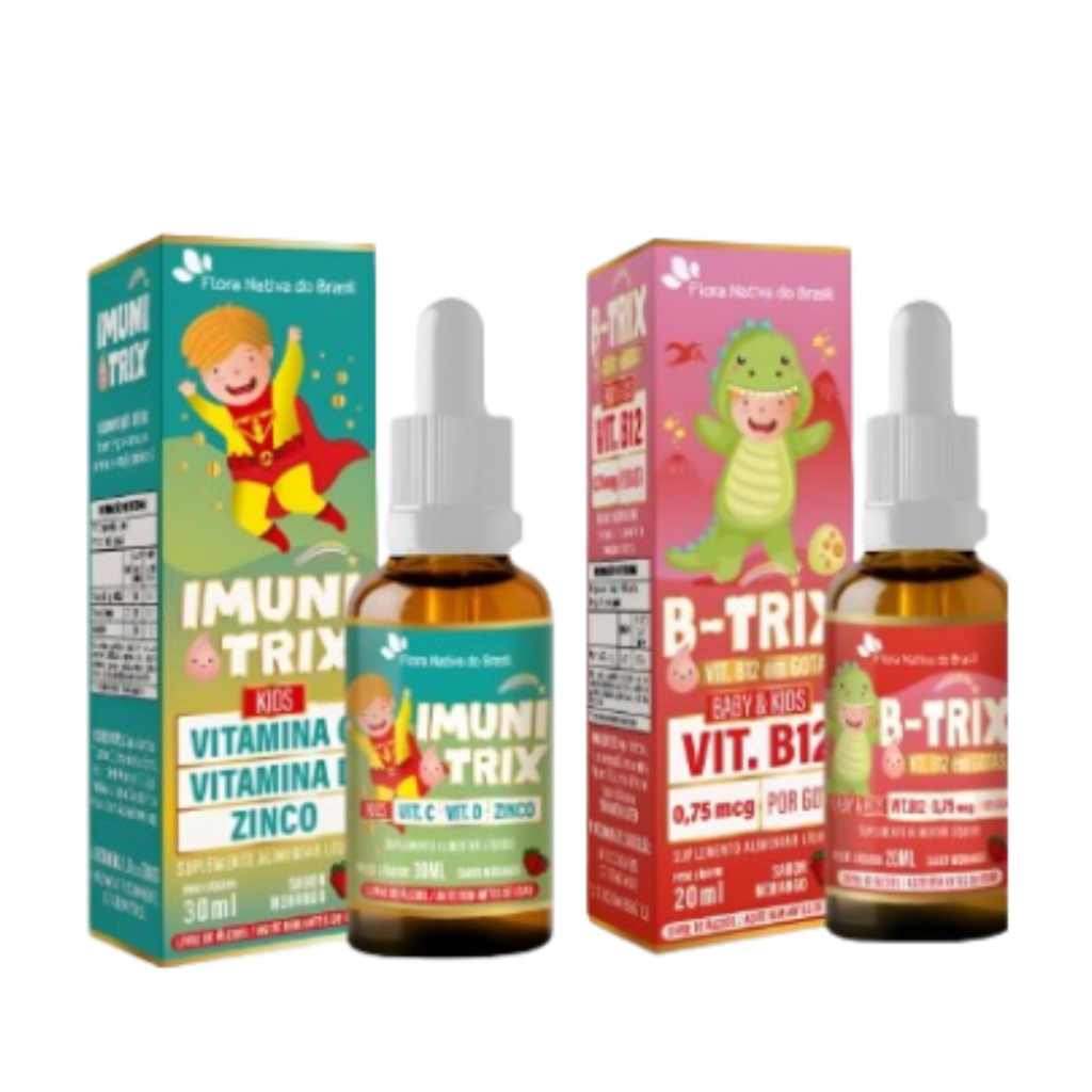 Kit 1 Vitamina Imunitrix 30ml (vit C,D zinco) + 1 Vitamina B-trix (VitB12)  20ml Morango