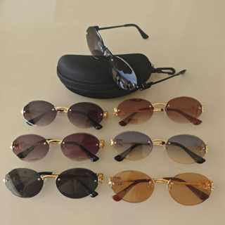 Óculos de Sol Feminino Oval Sem Armação UV400 Estilo Retrô Elegante em Oferta na Shopee