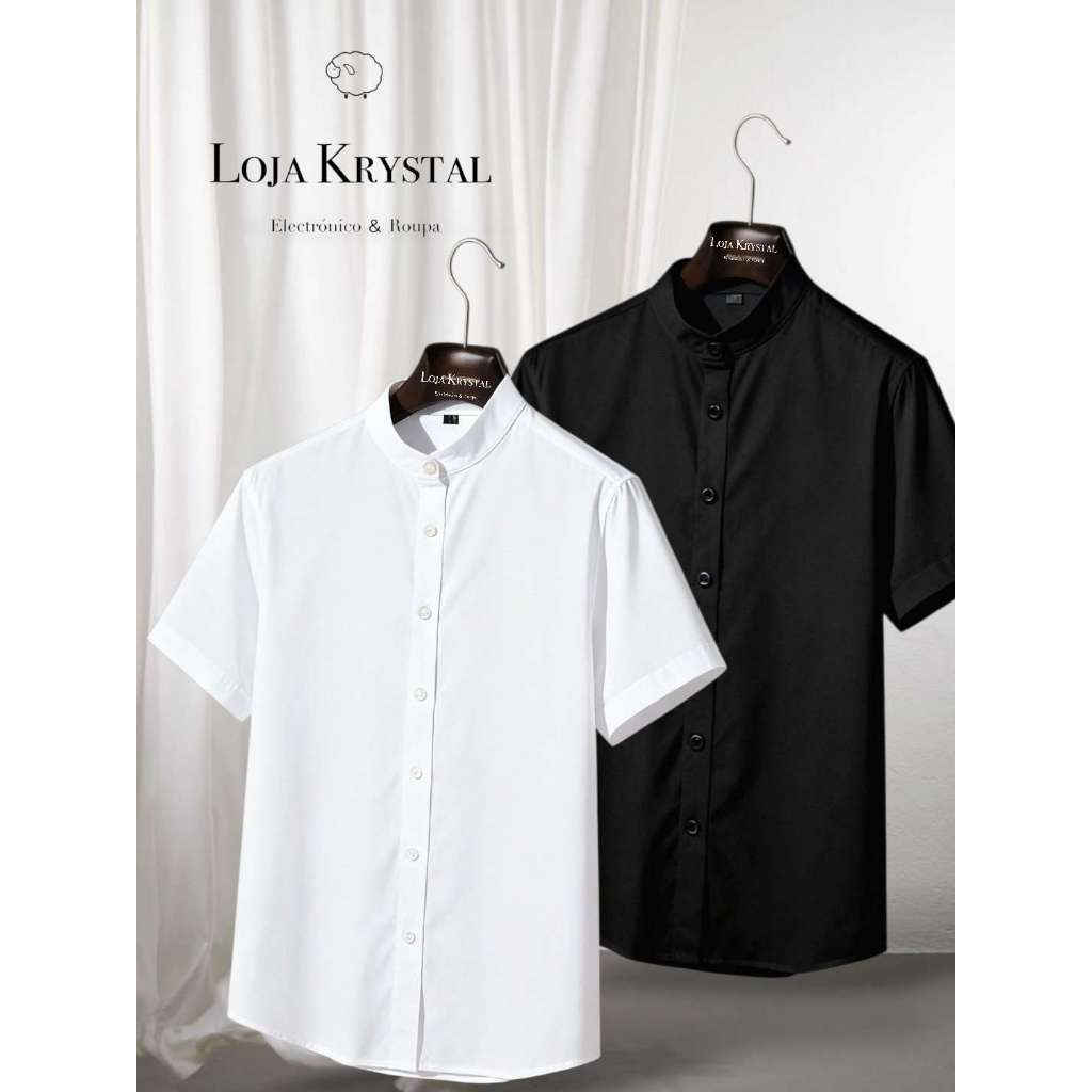 LojaKrystal Kit 2 peças camisa masculina gola pastor social casual Viscolinho  manga curta moda lux