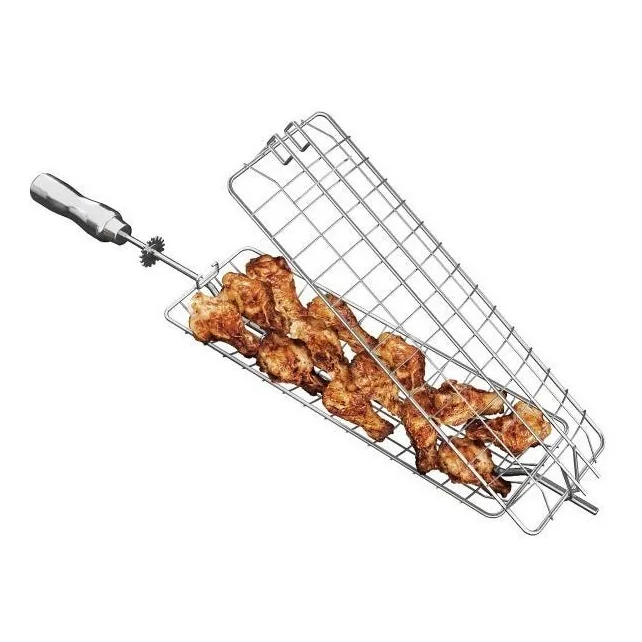Espeto Grelha Para Grill Giratório Gaiola Para Assar Peixe Ou Frango