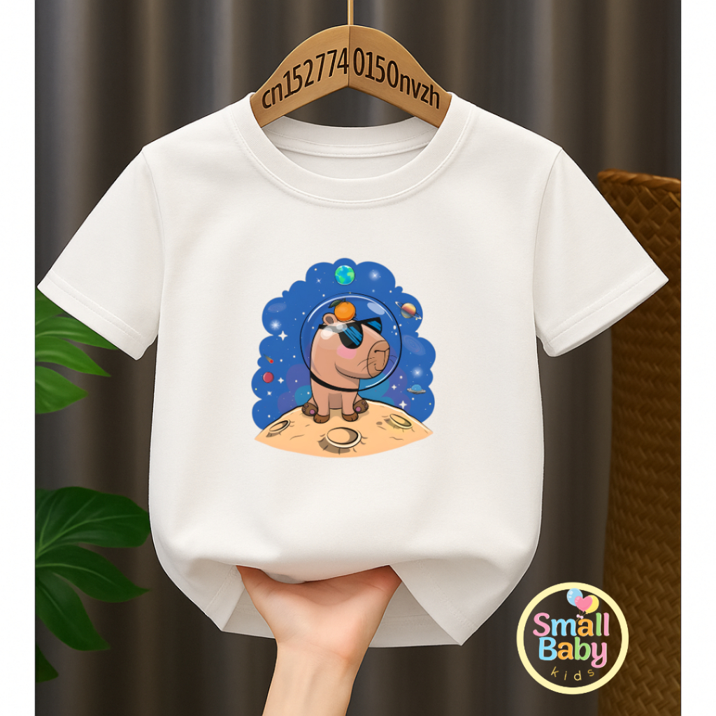 Camiseta Infantil Juvenil Unissex Capivara Planetas Estampada Desenho Descolado Personagem