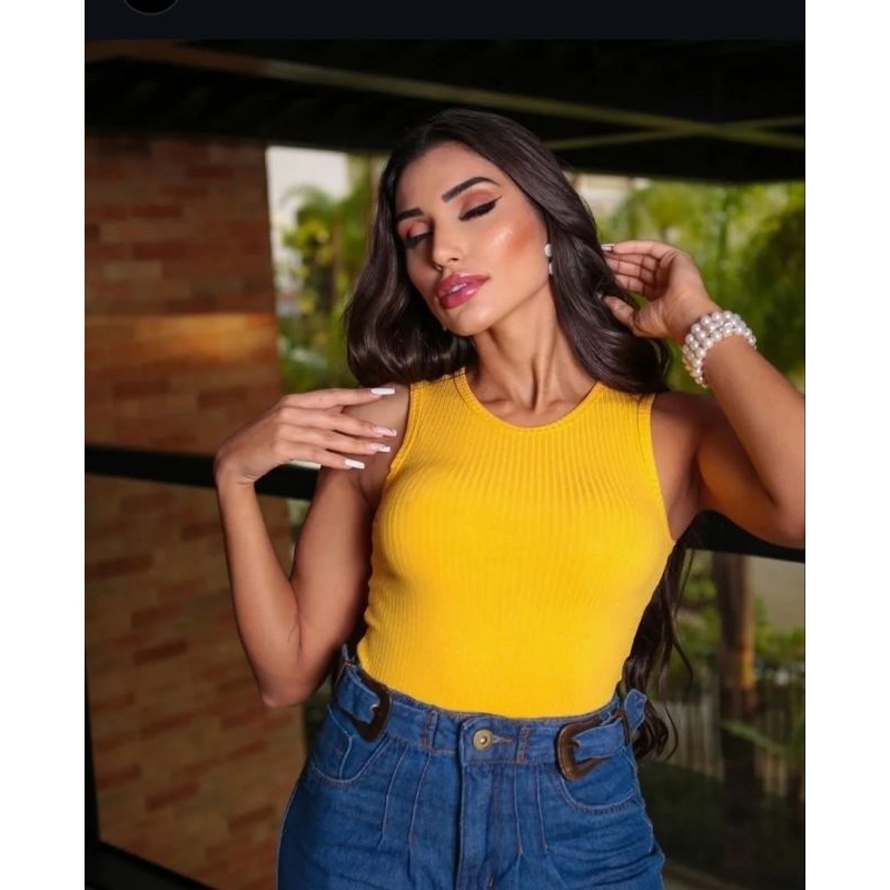 Blusa Regata Canelada Gola Redonda