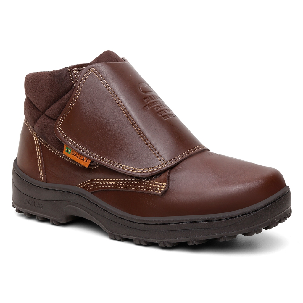 Coturno Segurança EPI Agrolev Dallas Velcro Couro Legítimo Látego Chocolate Solado Vipflex CA