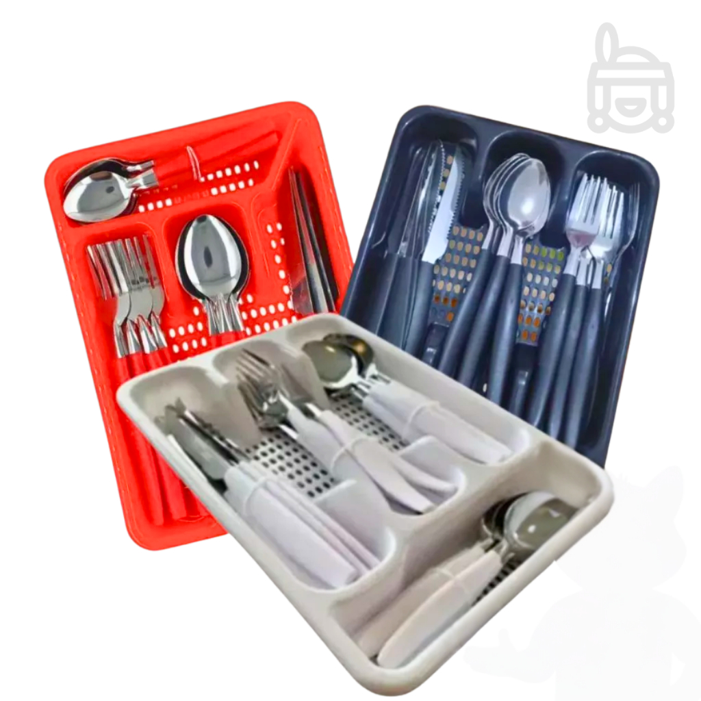 Jogo Kit De Talheres Premium Inox Com 25 Peças + Suporte Porta Talher Gaveteiro Faca Garfo e Colher