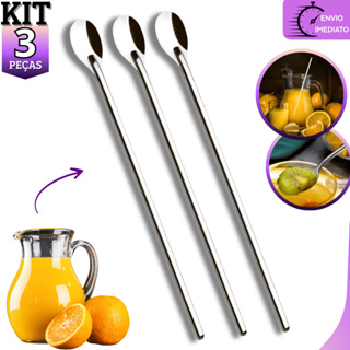 Kit 3 Colher Bailarina Para Suco Drinks Em Aço Inox 30cm Grande em Oferta na Shopee