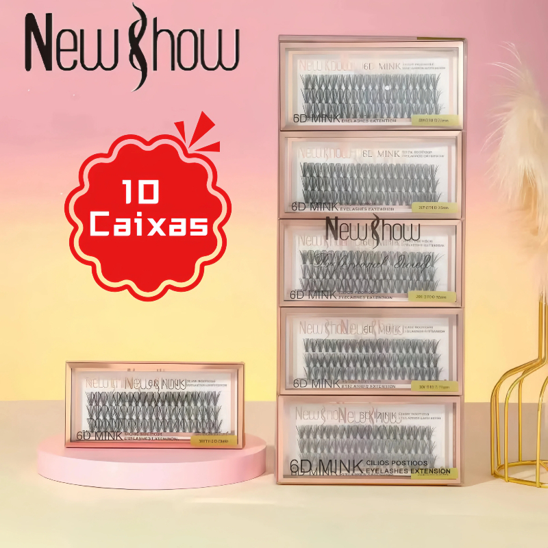 KIT 10 Caixas Cílios Postiços 6D MINK Eyelashes Extension 20P New Show - Tufos sem Nó em Oferta na Shopee