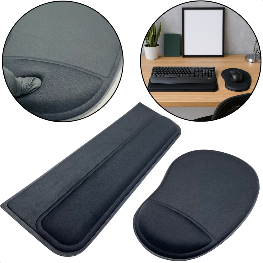 Mouse Pad + Apoio Punho Teclado Ergonômico Digitação Ortopédico NR17 Antiderrapante Kit Home Office