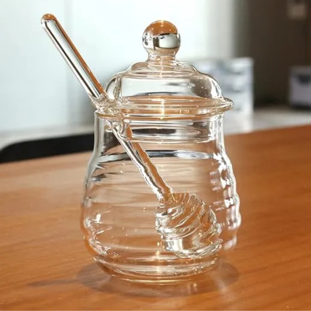 Porta Mel Meleira De Vidro Com Pegador Transparente 300ml em Oferta na Shopee