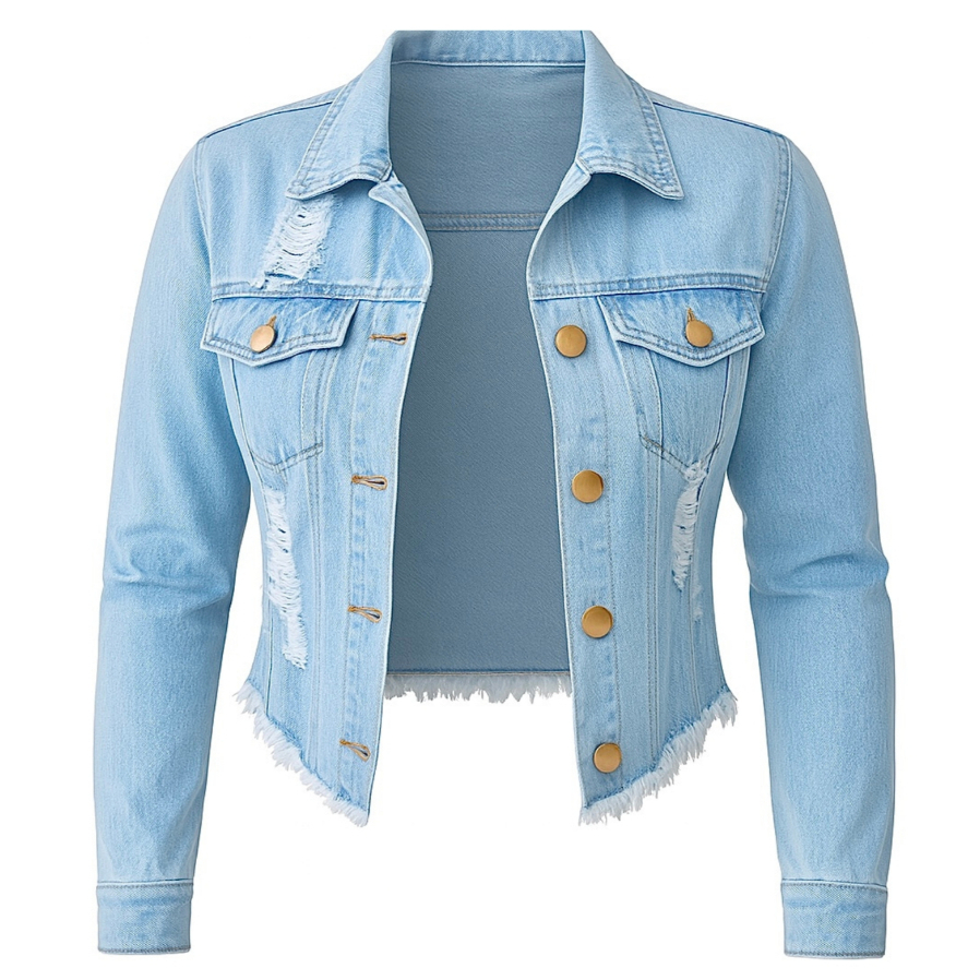 Jaqueta Jeans Feminina Denim Clara Manga Longa Cores Desfiada Linha Premium