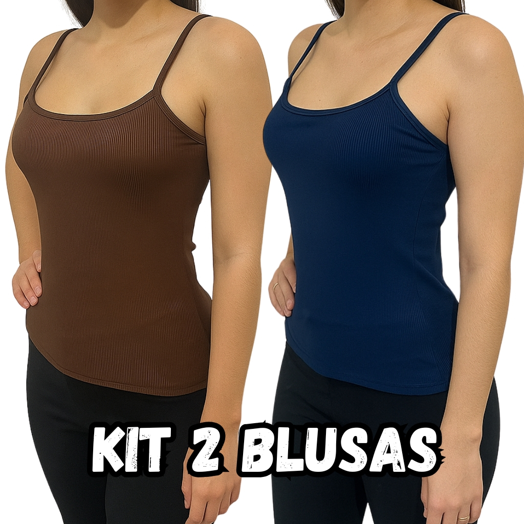 Kit 2 Blusa Regata Feminina Básica Alcinha Canelada