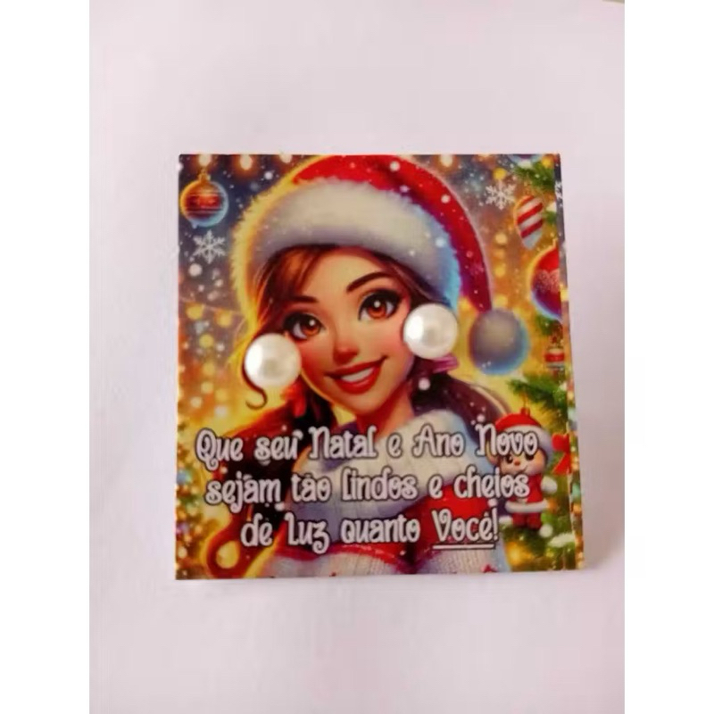 Tags de Natal  personalizados Furadas + Brincos Pérola 6MM + Tarraxinhas + Saquinhos Transparentes — Kit 100 un 🎄✨